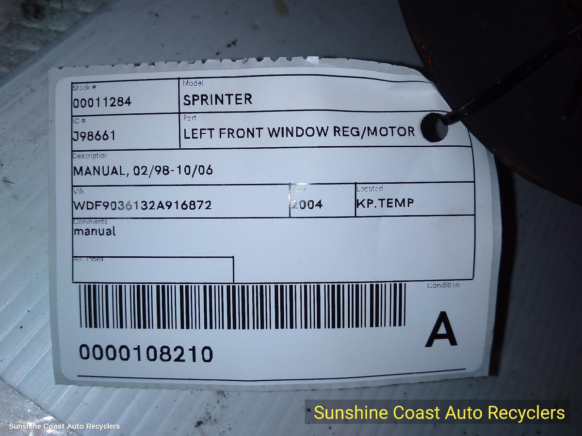 1998-2006 Mercedes Sprinter Left Front Window Reg Motor