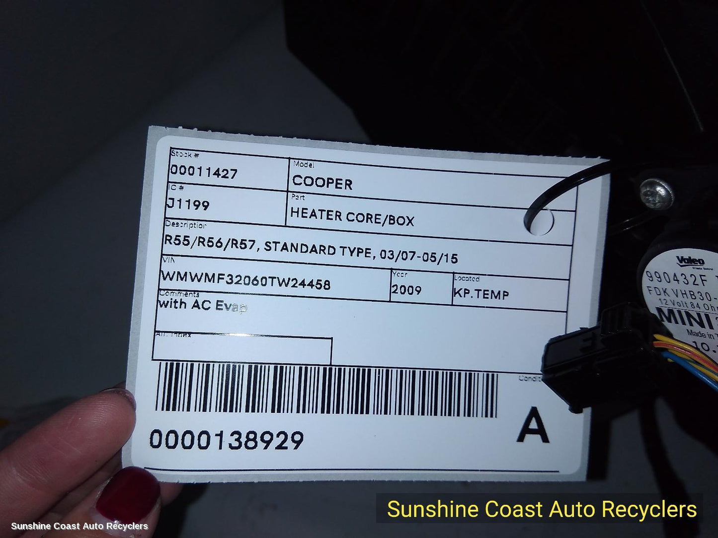 2009 Mini Cooper Heater Core Box