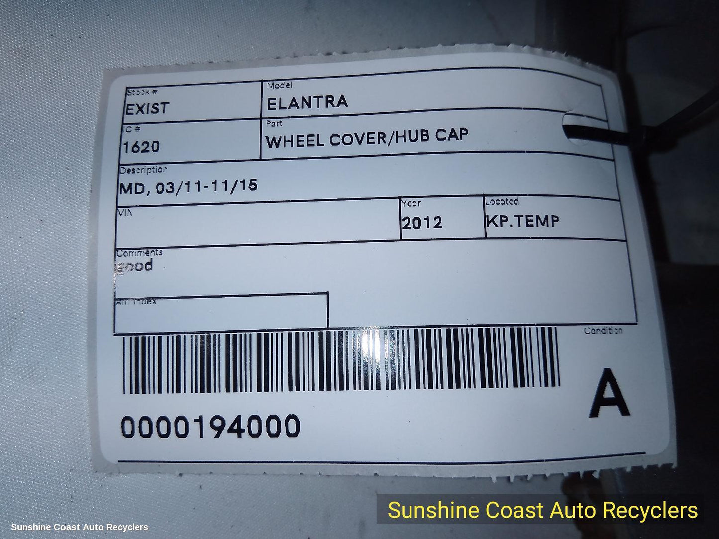 2012 Hyundai Elantra Wheel Cover Hub Cap