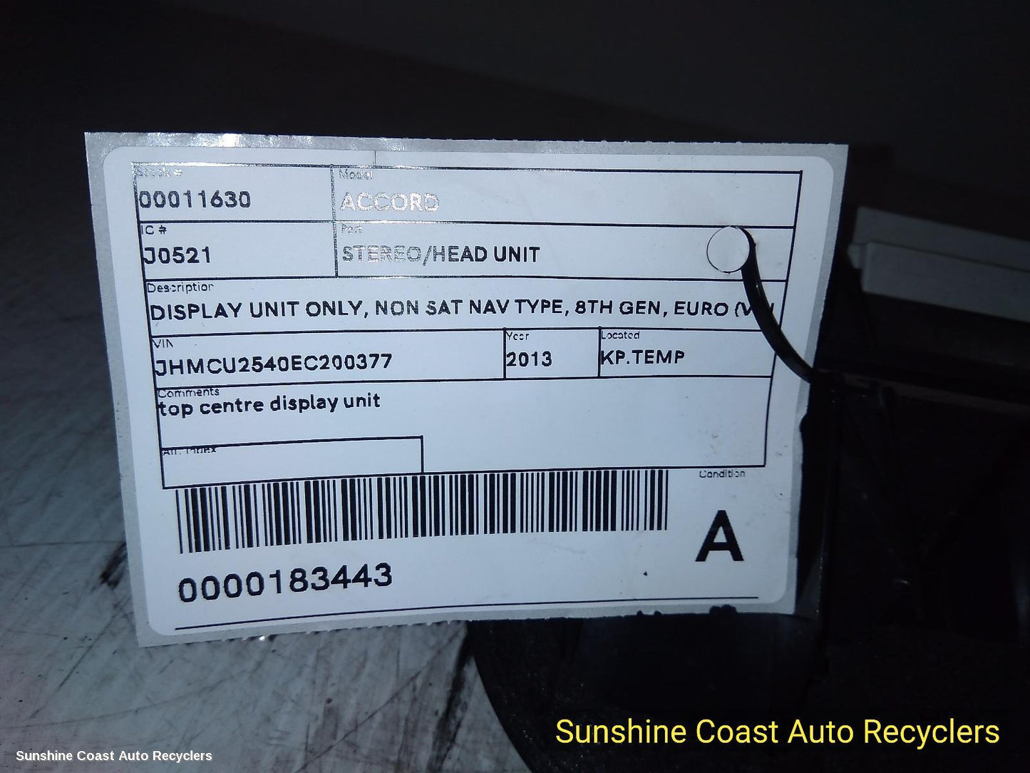 2013 Honda Accord Radio Cd Dvd Sat Tv