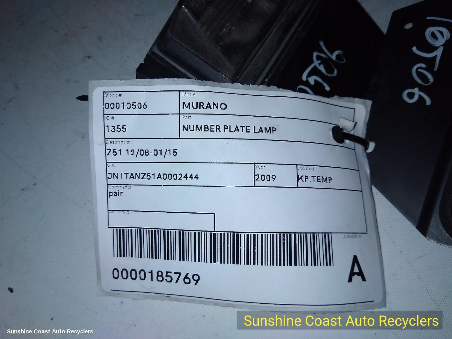 2009 Nissan Murano Number Plate Lamp
