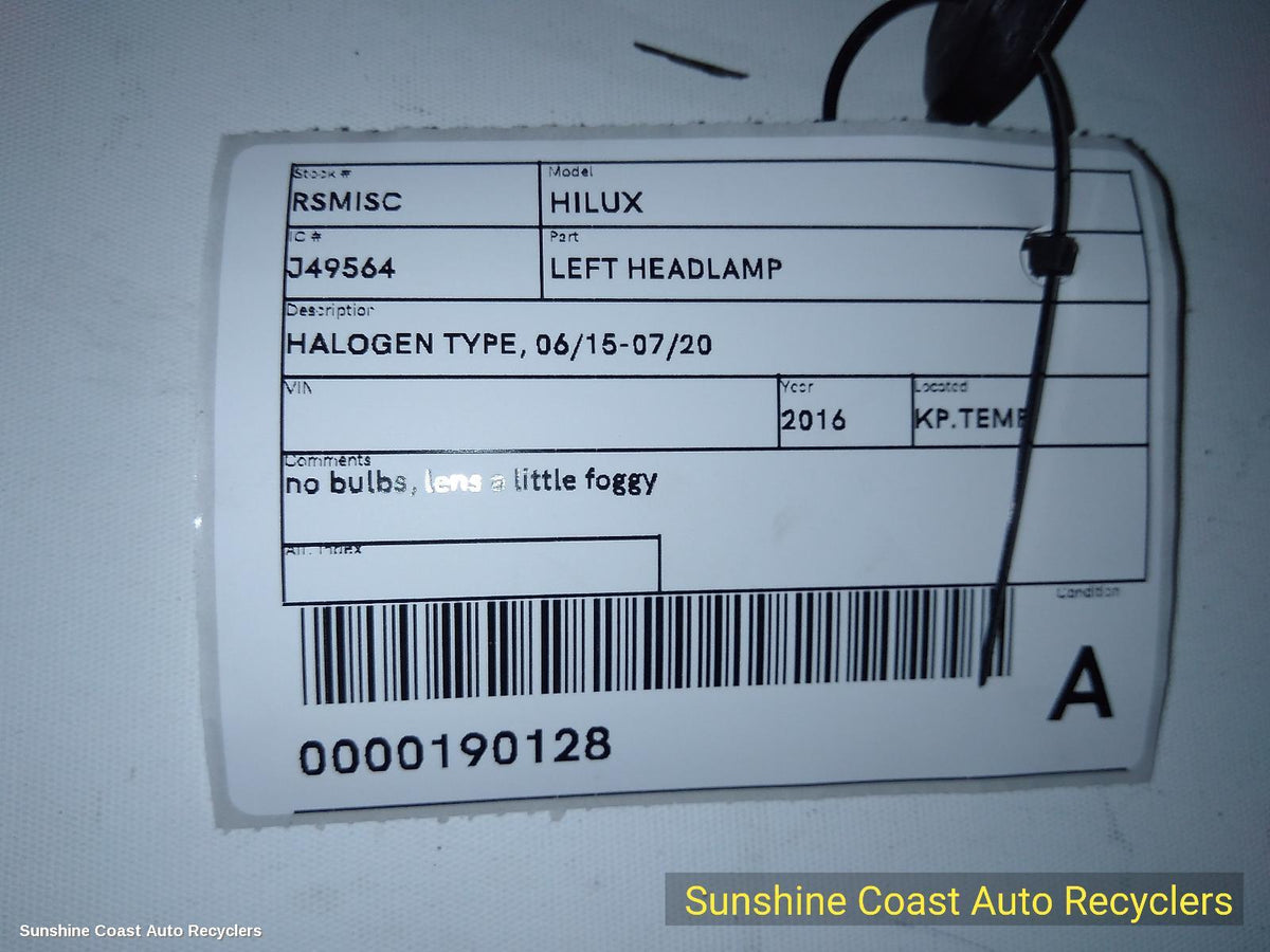 2015-2020 Toyota Hilux Left Headlamp