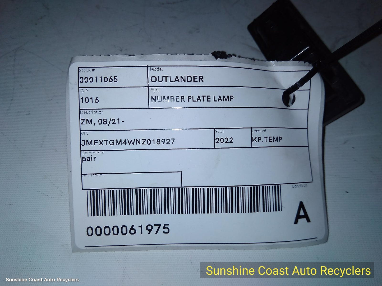 2022 Mitsubishi Outlander Number Plate Lamp