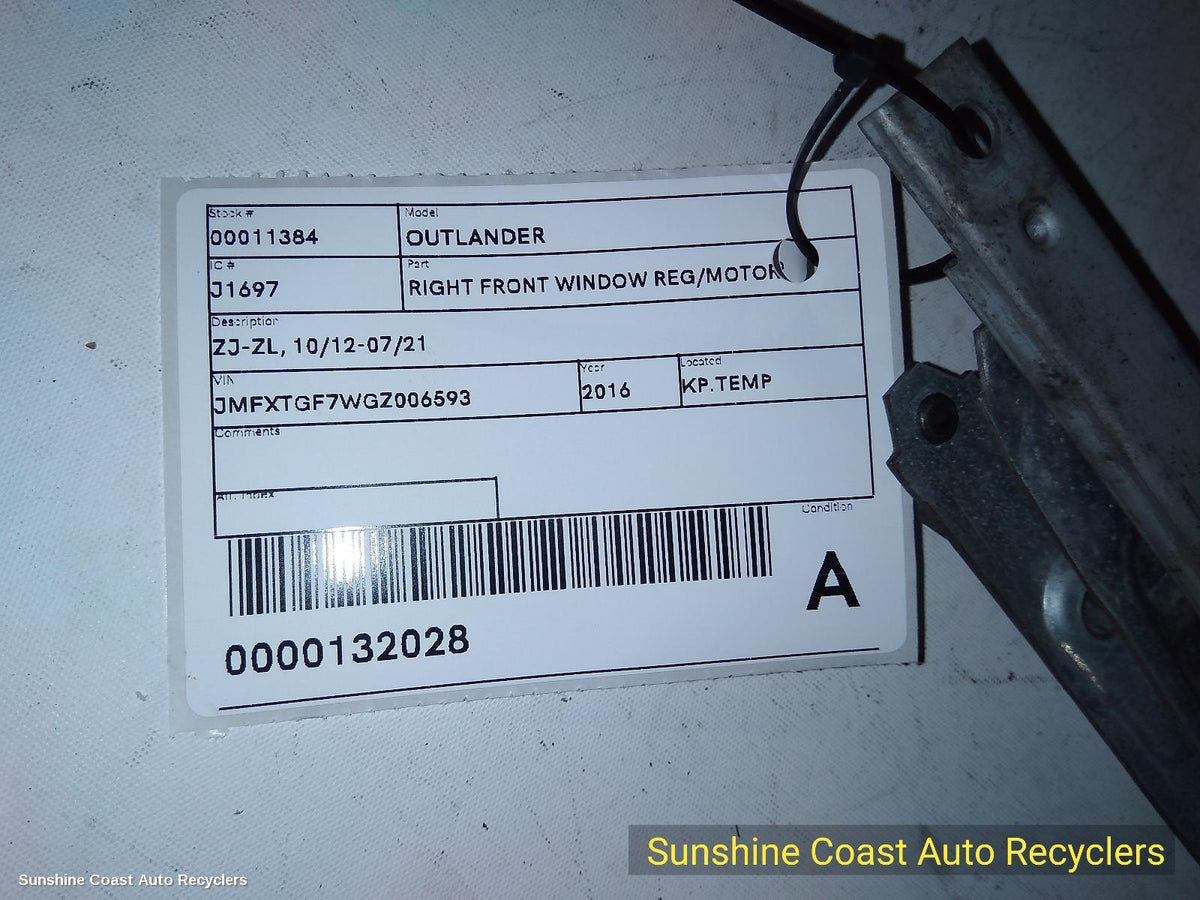 2015-2018 Mitsubishi Outlander Right Front Window Reg Motor