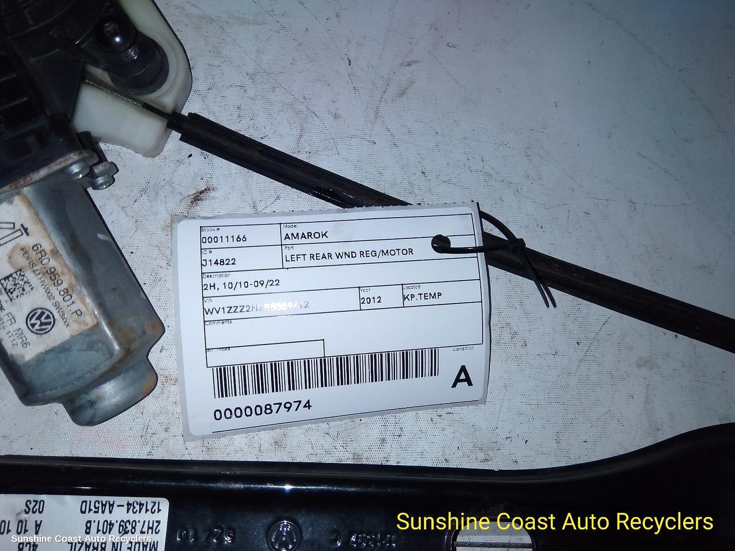 2012 Volkswagen Amarok Left Rear Wnd Reg Motor