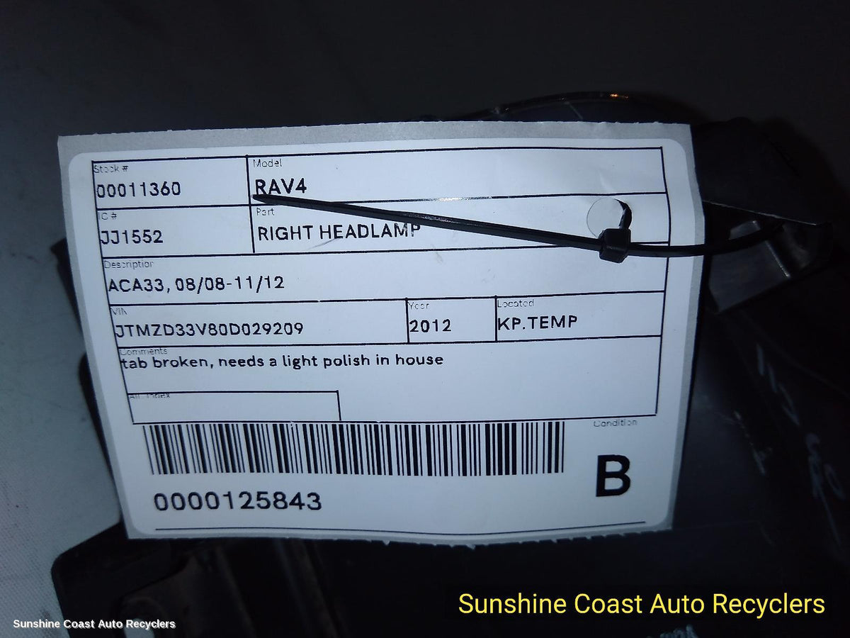 2008-2012 Toyota Rav4 Right Headlamp