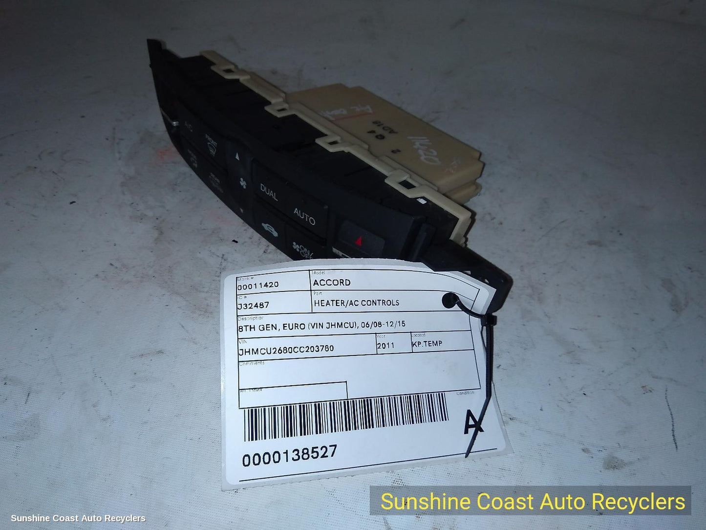 2011 Honda Accord Heater Ac Controls