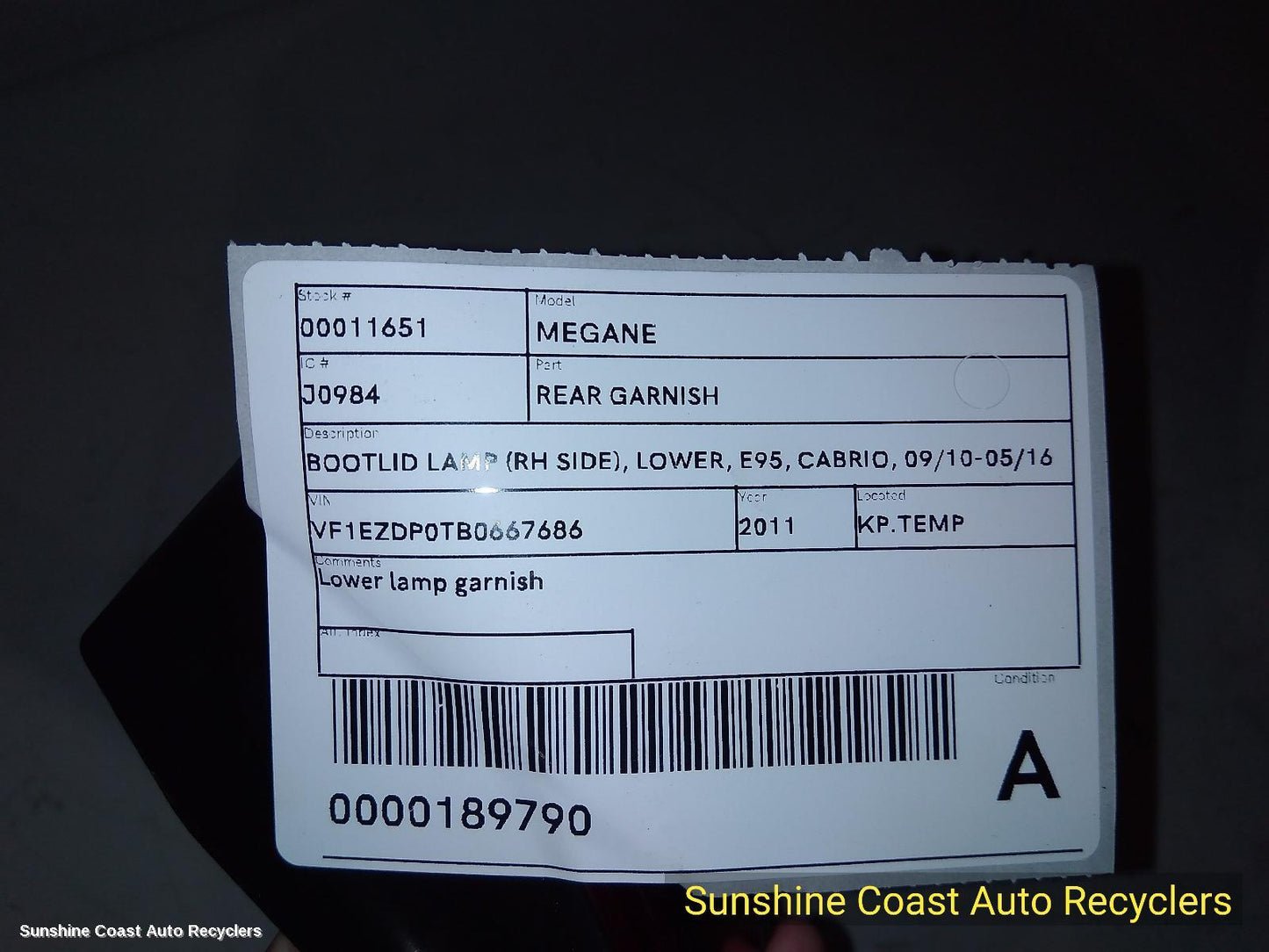 2011 Renault Megane Rear Garnish