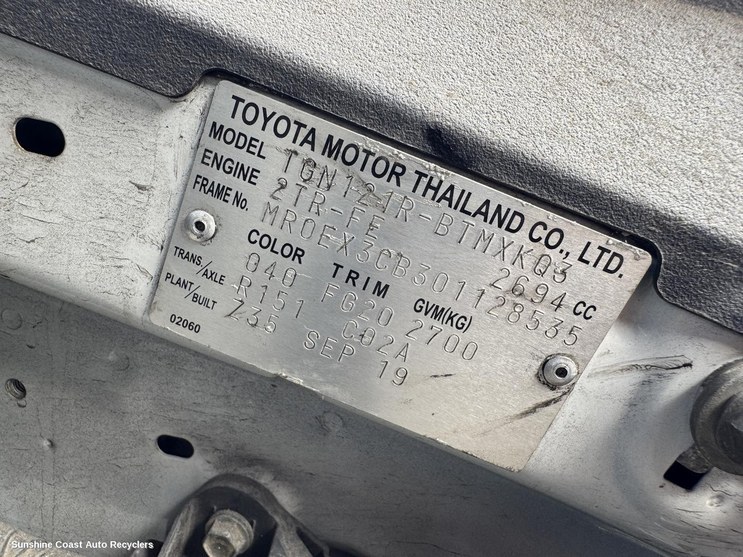 2019 Toyota Hilux Differential Centre