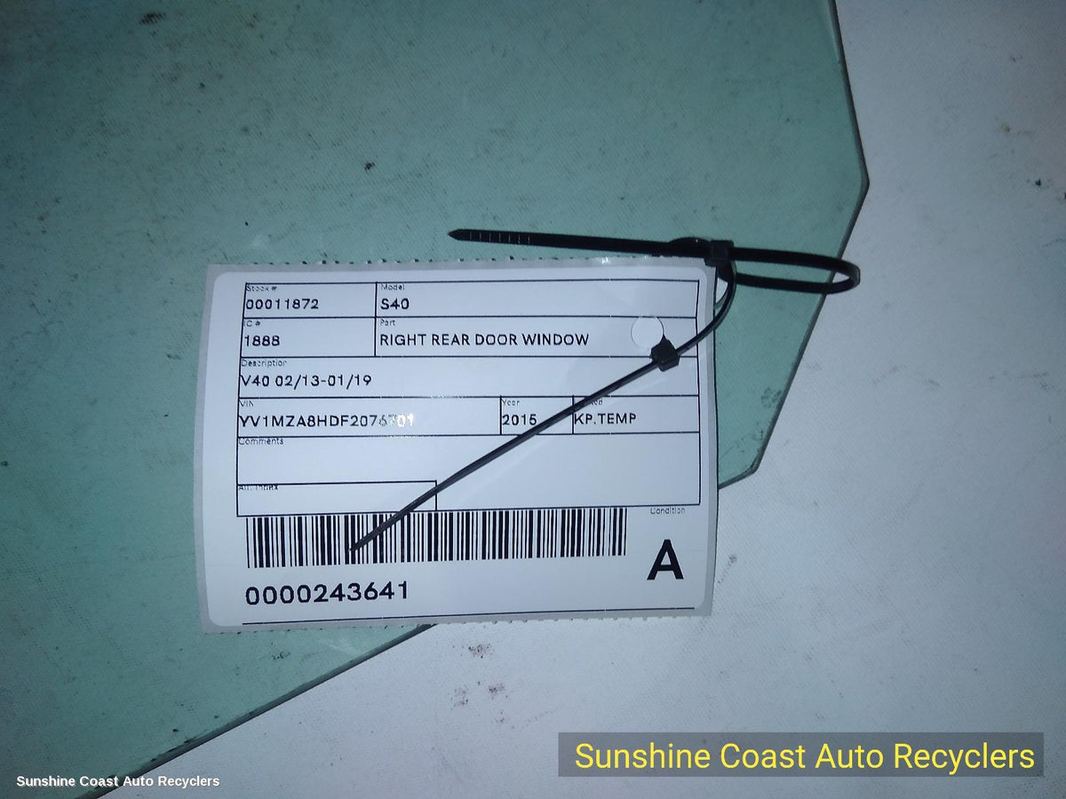 2013-2019 Volvo S40 Right Rear Door Window