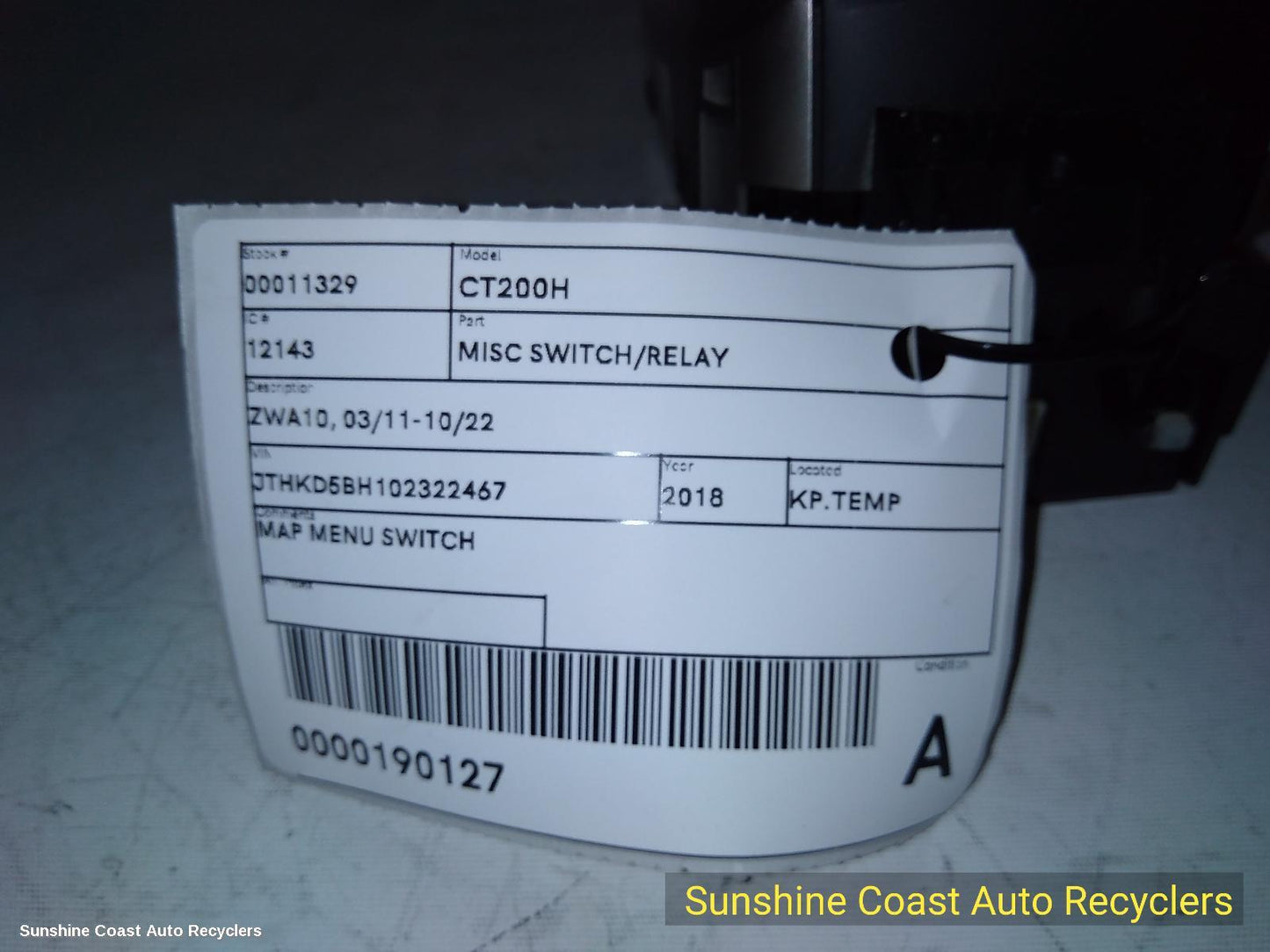 2018 Lexus Ct200h Misc Switch Relay