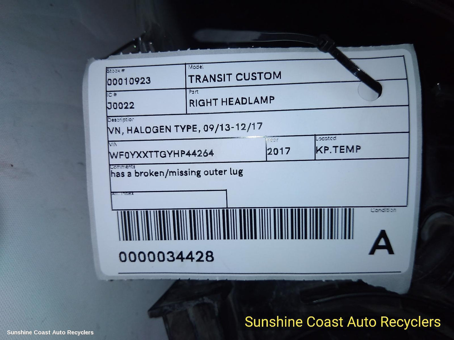 2013-2017 Ford Transit Custom Right Headlamp