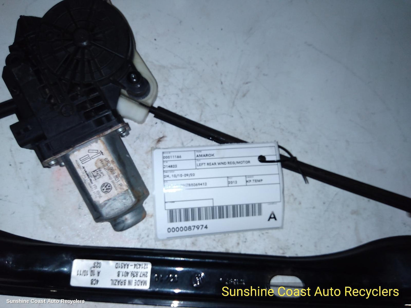 2012 Volkswagen Amarok Left Rear Wnd Reg Motor