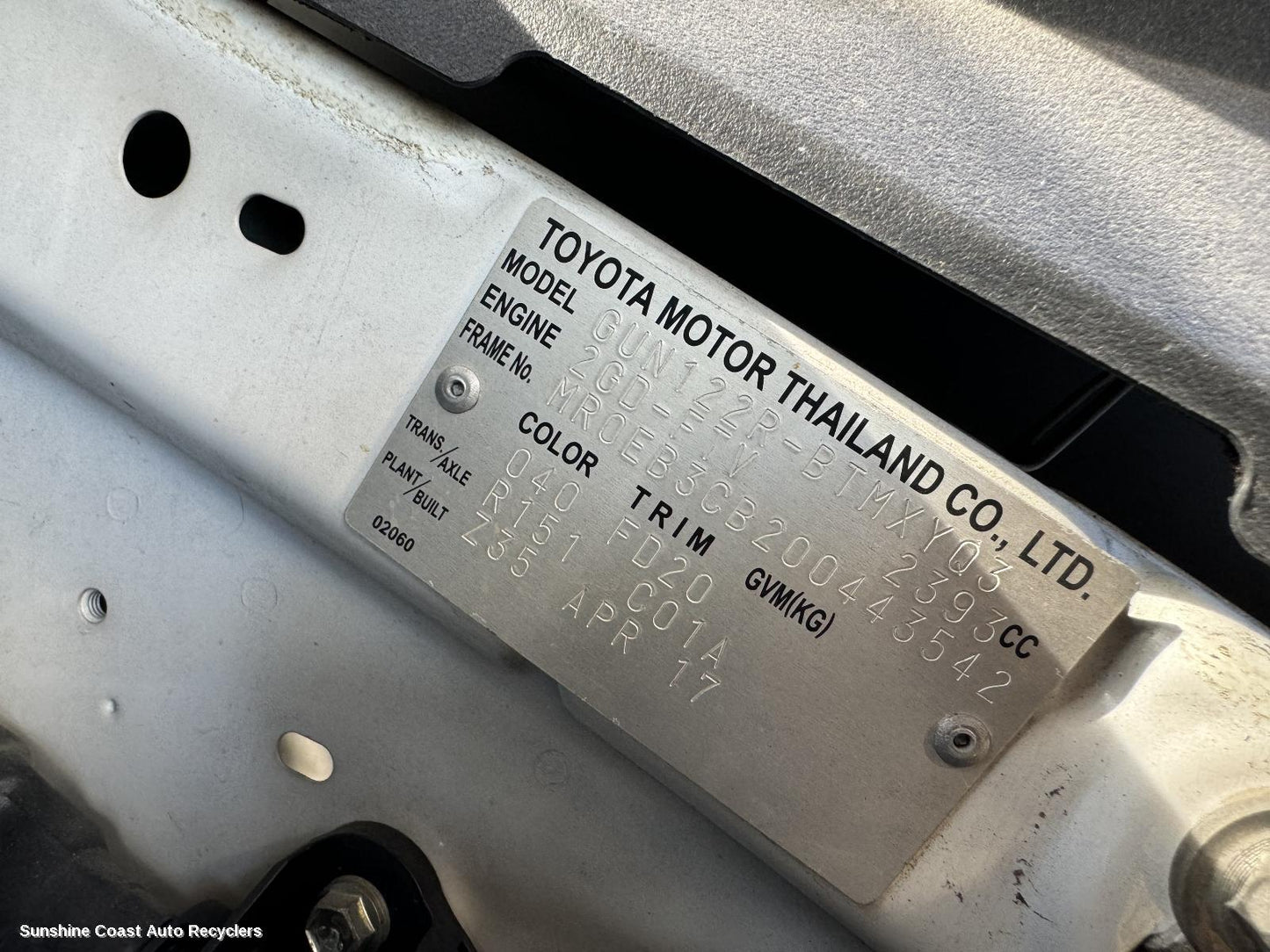 2017 Toyota Hilux Differential Centre