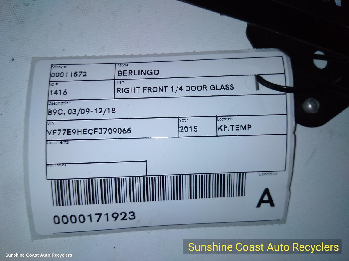 2009-2018 Citroen Berlingo Right Front 1 4 Door Glass